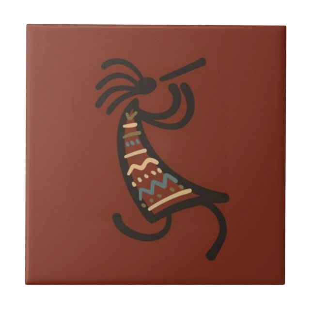 Native American Kokepelli Dancer Dark Red Ceramic Tile (Front)
