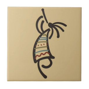 Native American Kokepelli Dancer Tan Ceramic Tile