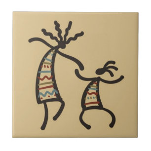 Native American Kokepelli Dancers Tan Ceramic Tile