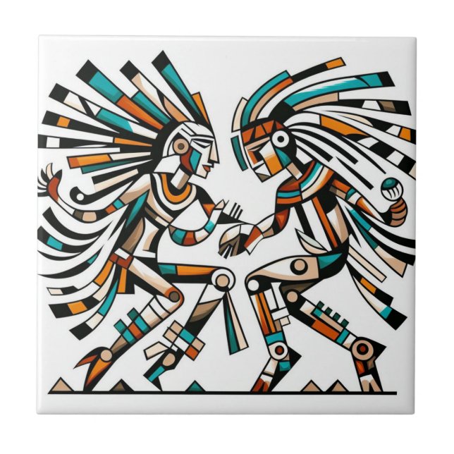 Native American Kokopeli Dancers Art Ceramic Tile (Front)