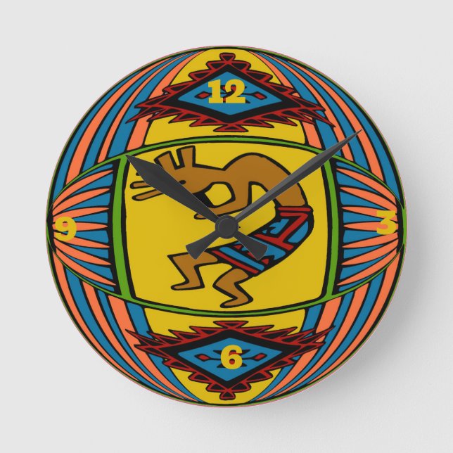 Native American KOKOPELLI Round Clock (Front)