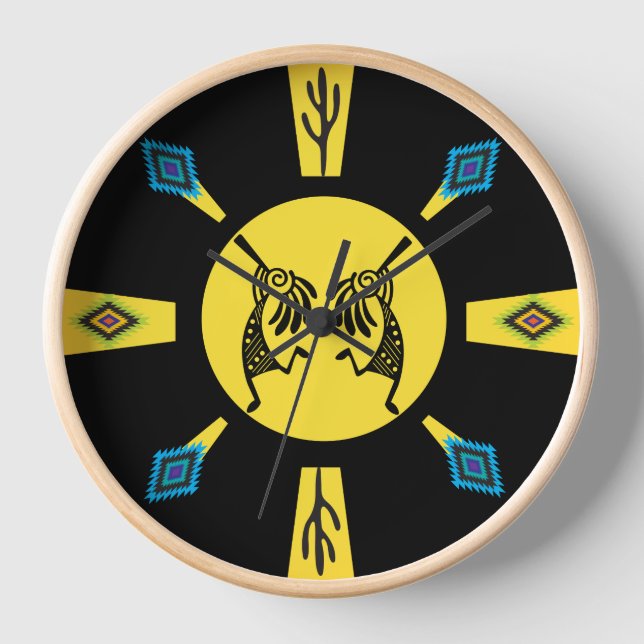 Native American Kokopelli Sun Southwestern  Clock (Front)