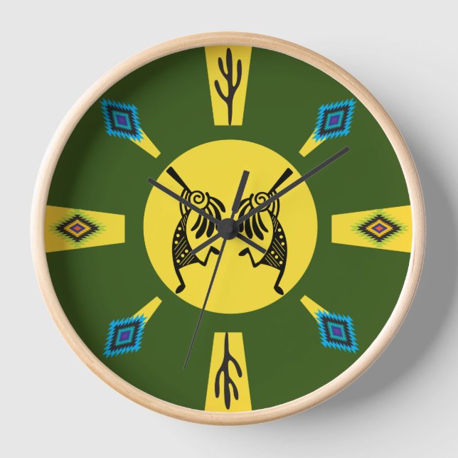 Native American Kokopelli Sun Southwestern  Clock (Front)