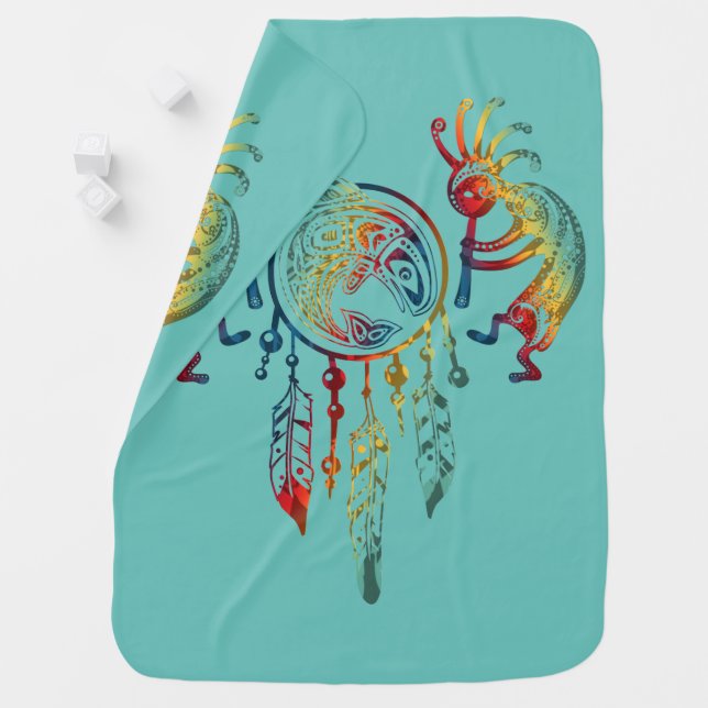 Native American Kokopelli Whale Dreamcatcher 1 Baby Blanket (In Situ)