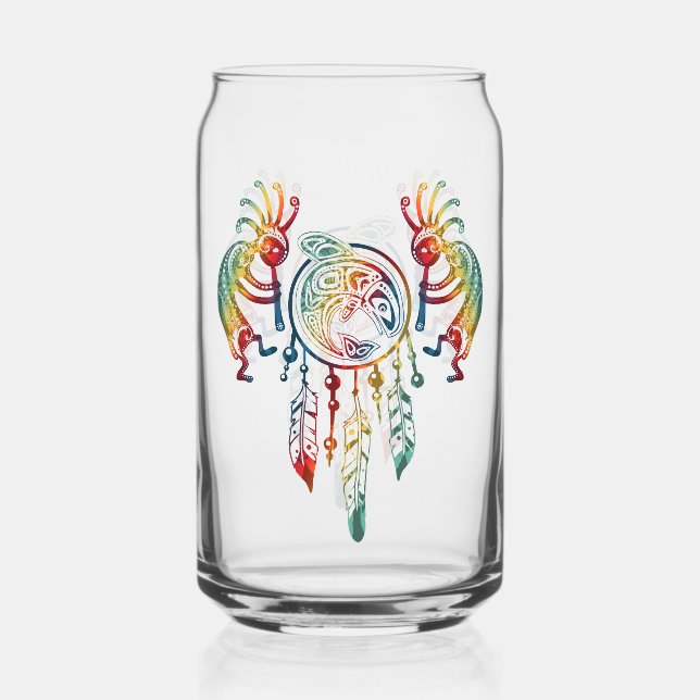 Native American Kokopelli Whale Dreamcatcher 1 Can Glass (Front)