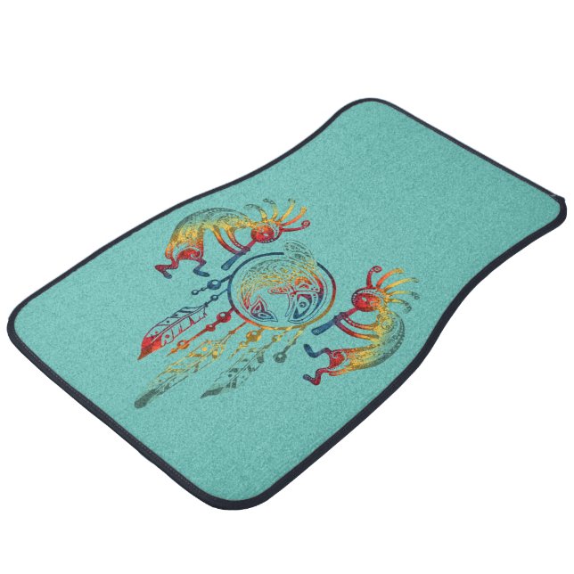 Native American Kokopelli Whale Dreamcatcher 1 Car Floor Mat (Angled)