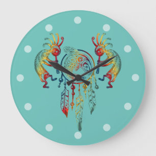 Native American Kokopelli Whale Dreamcatcher 1 Large Clock