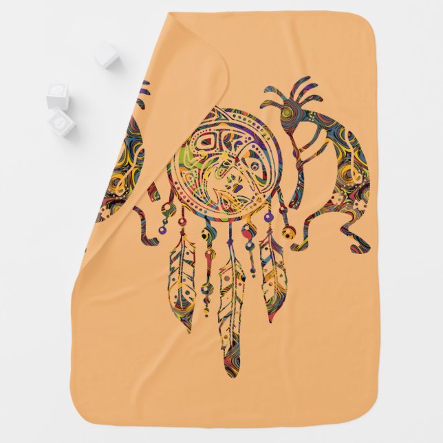 Native American Kokopelli Whale Dreamcatcher 2 Baby Blanket (In Situ)