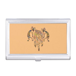 Native American Kokopelli Whale Dreamcatcher 2 Business Card Case