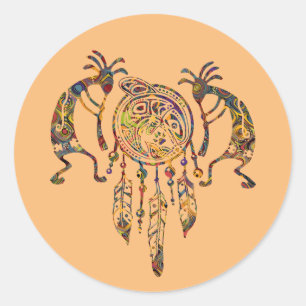 Native American Kokopelli Whale Dreamcatcher 2 Classic Round Sticker