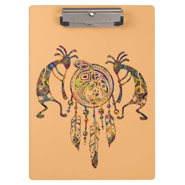 Native American Kokopelli Whale Dreamcatcher 2 Clipboard (Front)