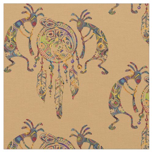 Native American Kokopelli Whale Dreamcatcher 2 Fabric