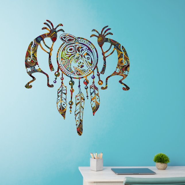 Native American Kokopelli Whale Dreamcatcher 2 Wall Decal (Home Office)
