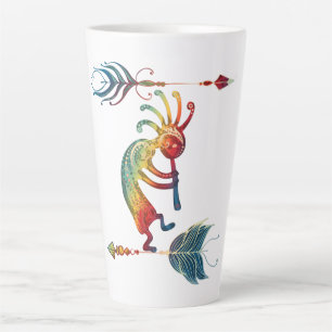 Native American Kokopelli With Two Feathers 1 Latte Mug