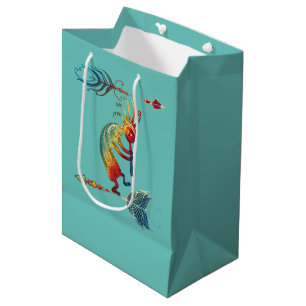 Native American Kokopelli With Two Feathers 1 Medium Gift Bag
