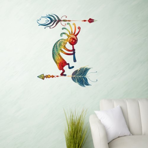 Native American Kokopelli With Two Feathers 1 Wall Decal