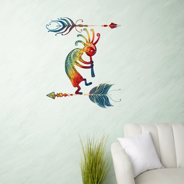 Native American Kokopelli With Two Feathers 1 Wall Decal (Living Room)