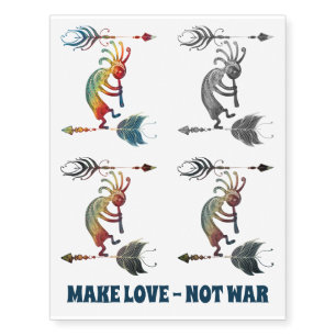 Native American Kokopelli With Two Feathers Mix Temporary Tattoos