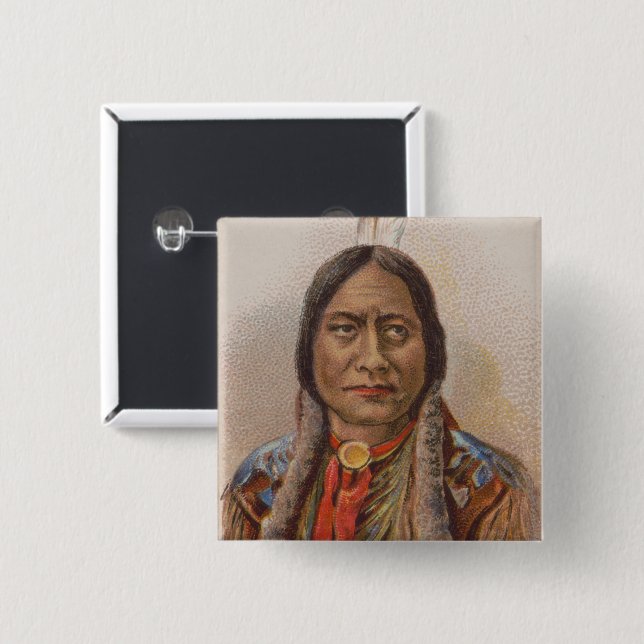 Native American: Lakota Sitting Bull, Smoking Ad Button (Front & Back)