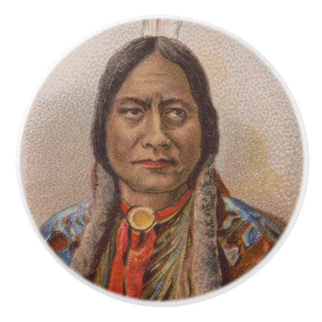 Native American: Lakota Sitting Bull, Smoking Ad Ceramic Knob (Front)
