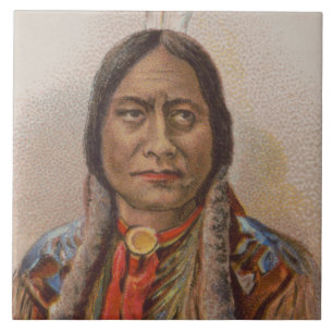 Native American: Lakota Sitting Bull, Smoking Ad Ceramic Tile