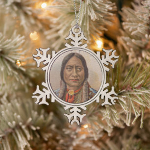 Native American: Lakota Sitting Bull, Smoking Ad Snowflake Pewter Christmas Ornament