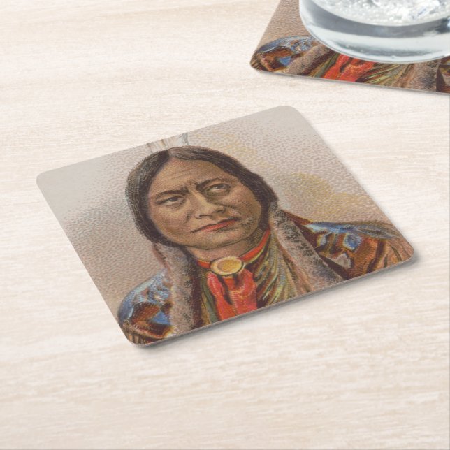 Native American: Lakota Sitting Bull, Smoking Ad Square Paper Coaster (Angled)