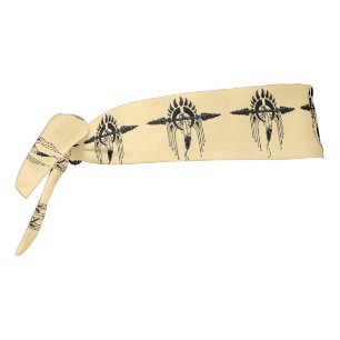 Native American Lance Spear Beige Tie Headband