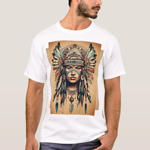 Native american linework style tattoo design  T_Shirt