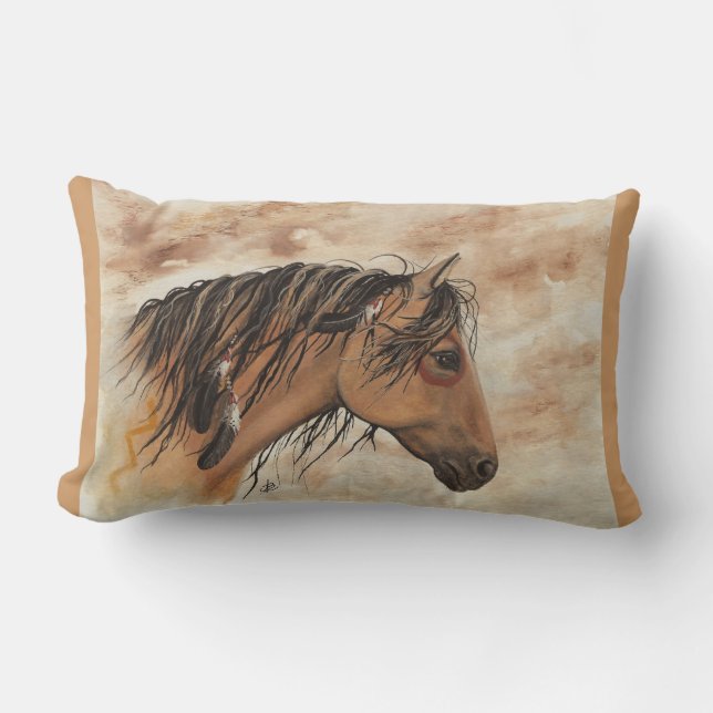 Native American Majestic Mustang Series Horse Art  Lumbar Pillow (Front)