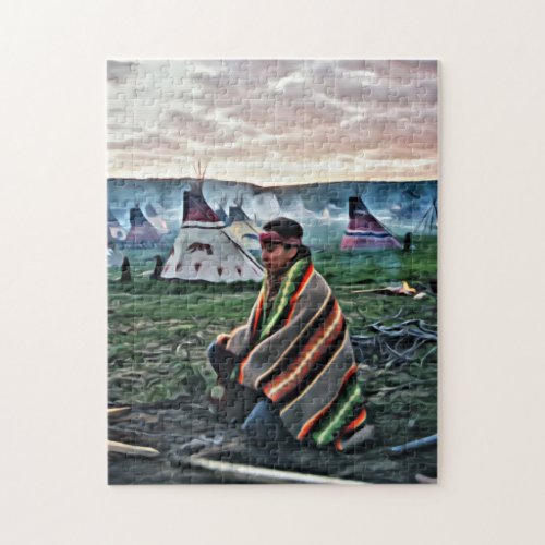 Native American man meditating Jigsaw Puzzle