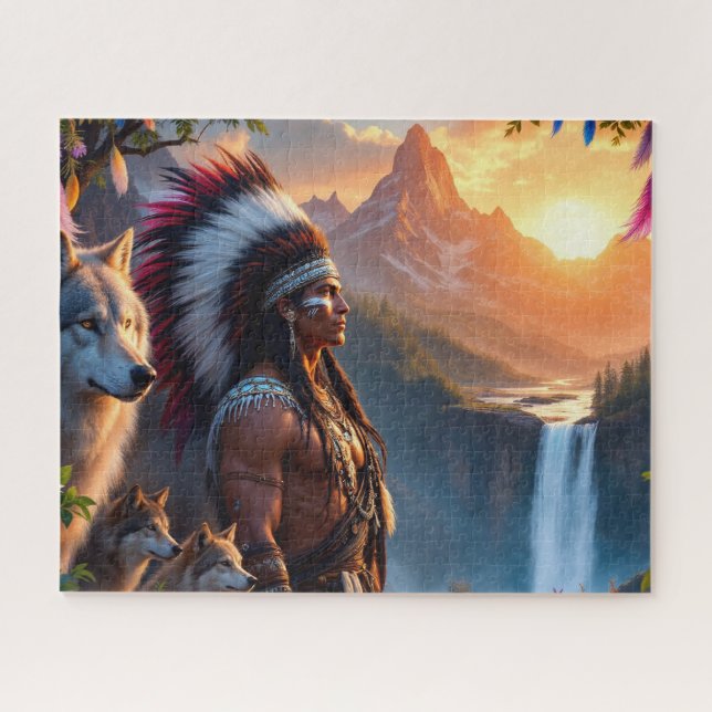 Native American Man With Wolf Jigsaw Puzzle (Horizontal)