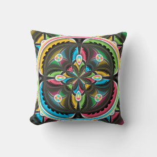 Native American Mandala Colorful Abstract art Throw Pillow