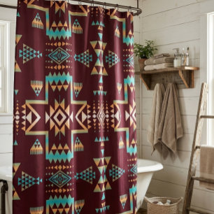 Native American Maroon And Turquoise  Shower Curtain