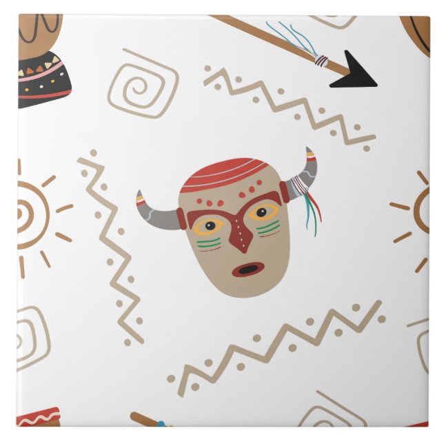 Native American Mask Ceramic Tile — Cultural Art  (Front)