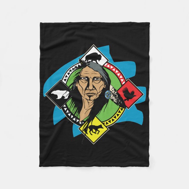 Native American Medicine Wheel Fleece Blanket (Front)