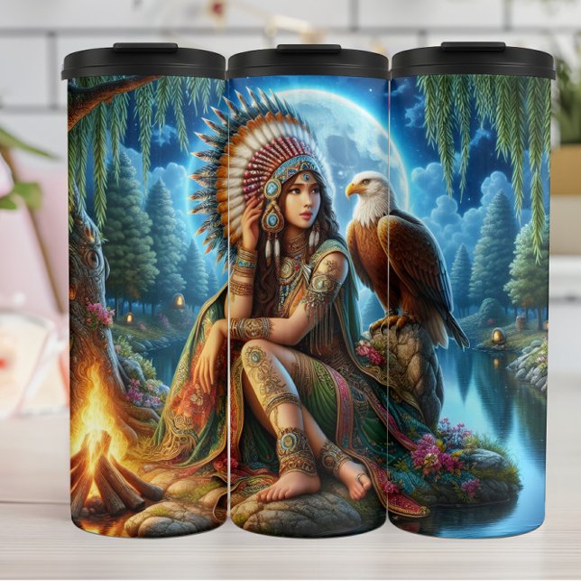 Native American Moonlit Maiden and Guardian Eagle. Thermal Tumbler (Creator Uploaded)