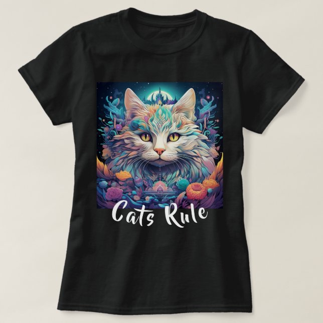 Native American Mystical Multicolor Cats Rule T-Shirt (Design Front)