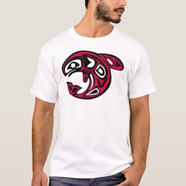 Native American Orca Whale, bright red T-Shirt (Front)