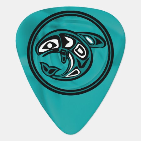 Native American Orca Whale, Turquoise Guitar Pick