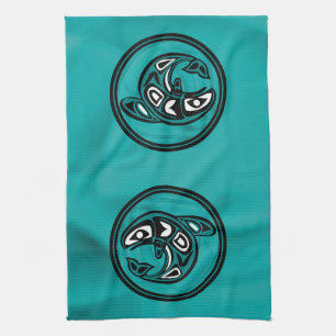 Native American Orca Whale, turquoise Towel