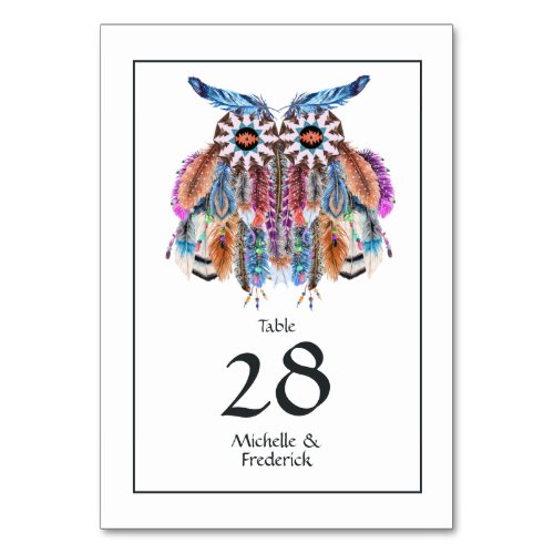 Native American Owl Dream Catcher Wedding Table Number
