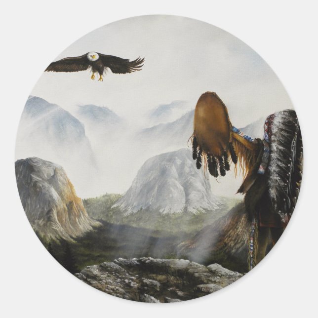 Native American Painting~ Welcome Friend Classic Round Sticker (Front)
