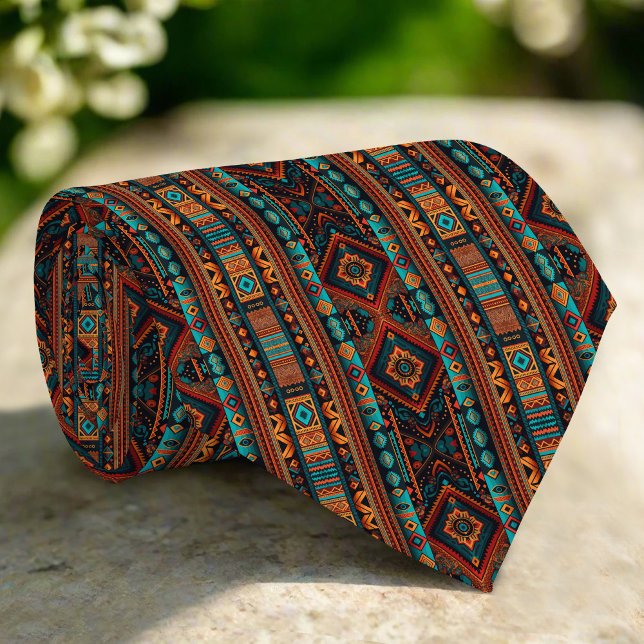 Native American Pattern Boho Culture Abstract Arts Neck Tie (Creator Uploaded)