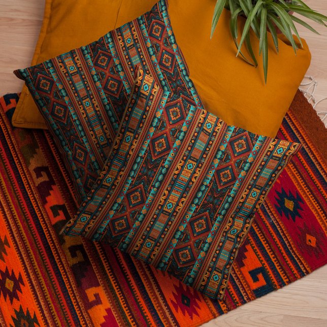 Native American Pattern Boho Culture Abstract Arts Throw Pillow (Creator Uploaded)