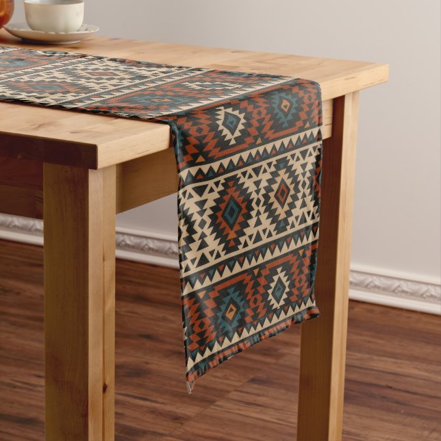 Native American Pattern Diamonds Triangles Zigzags Medium Table Runner (In Situ)