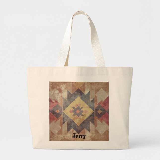 Native American Pattern |Earth-Tone Tribal Texture Large Tote Bag (Front)