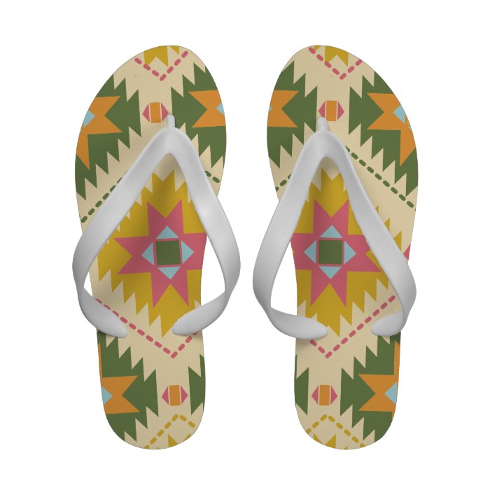 Native American Pattern in Orange and Green Flip Flops