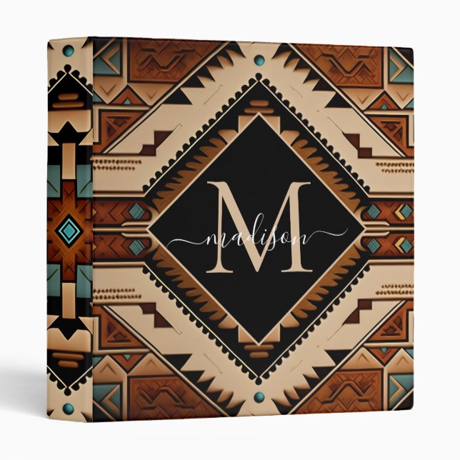Native American Pattern Indian Culture Boho Style 3 Ring Binder (Front/Spine)