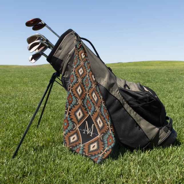 Native American Pattern Indian Culture Boho Style Golf Towel (Green)